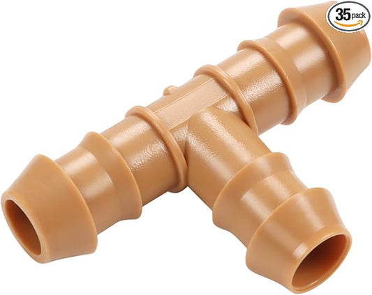 35 Pieces Drip Irrigation Tee Fittings, 1/2'' Drip Line Barbed Tee Connectors for 1/2 Inch Irrigation Tubing 3-Way Connector for Garden Drip Sprinkler Systems
