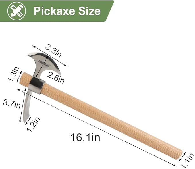 2 in1 Garden Pickaxe Weeding Mattock Gardening Tool 16inch Hatchet Chopping Axe Stainless Steel Blade Cutter for Outdoor Camping Wood Splitting Digging Planting Farming Landscaping Loosening Soil
