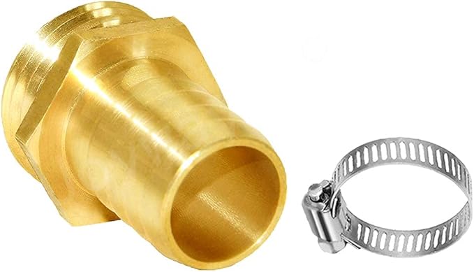 Joywayus 5/8" Barb x 3/4" Male GHT Thread Hex Brass Garden Water Hose Pipe Connector Copper Fitting with Stainless Clamp House/Boat/Lawn/Power Wash/Irrigation