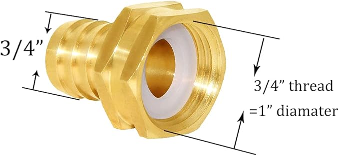 Joywayus 2Pcs 3/4" Barb x 3/4" Female GHT Thread Swivel Hex Brass Garden Water Hose Pipe Connector Copper Fitting with Stainless Clamp House/Boat/Lawn/Power Wash/Irrigation