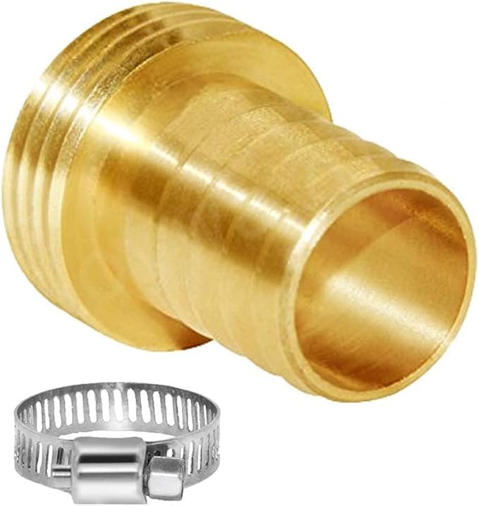 Joywayus Garden Hose Pipe Connector,3/4" Barb x 3/4" Male GHT Thread Brass Fitting with Stainless Clamps House/Boat/Lawn/Power Wash/Irrigation (Pack of 2)