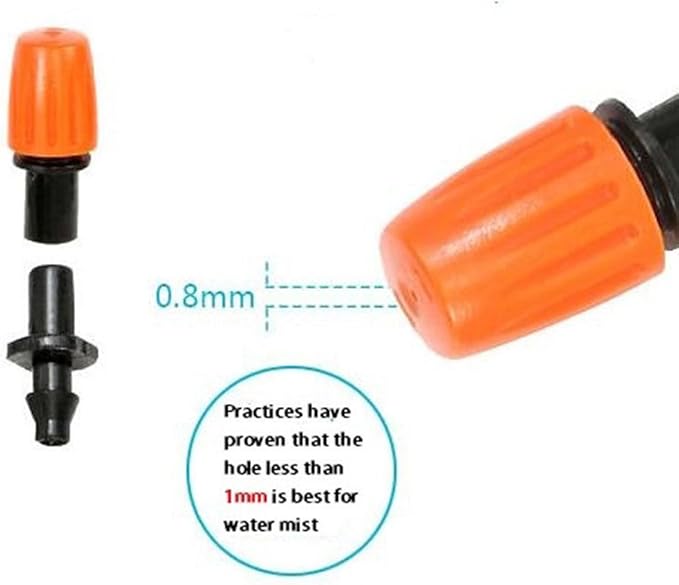 FADDARE 50pcs Garden Irrigation Misting Dripper Set, Adjustable Flow, Black+Orange, Engineering Plastics