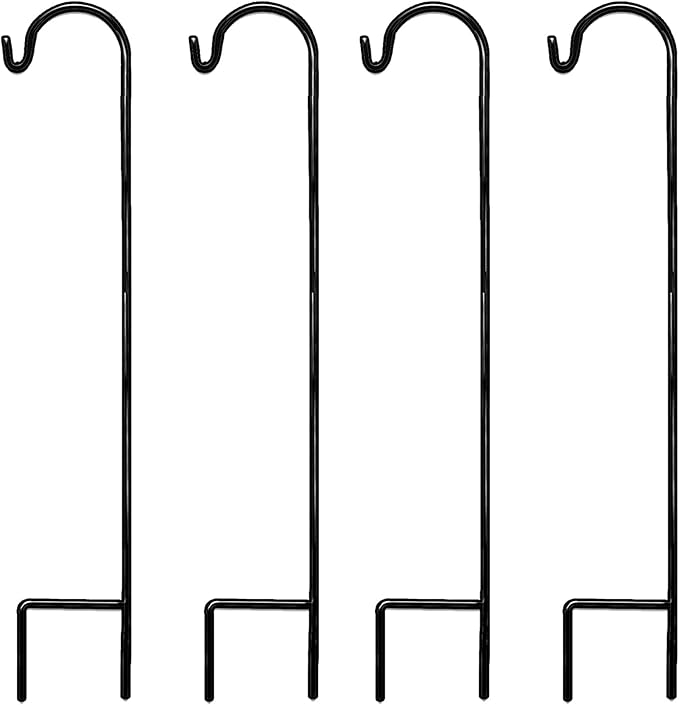Ashman Shepherd's Hooks 35 Inch (4 Pack), Black, Made of Premium Metal for Hanging SolarLights, Bird Feeders, Mason Jars, Christmas Lights, Lanterns, Garden Stakes and Wedding Décor.