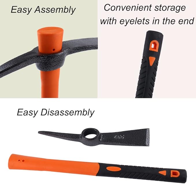 LUBAN Mattock Hoe Pick Axe with Heavy Duty Forged Adze and Ergonomic Non-Slip Handle 15-inch for Gardening, Hunting, Landscaping Outdoor