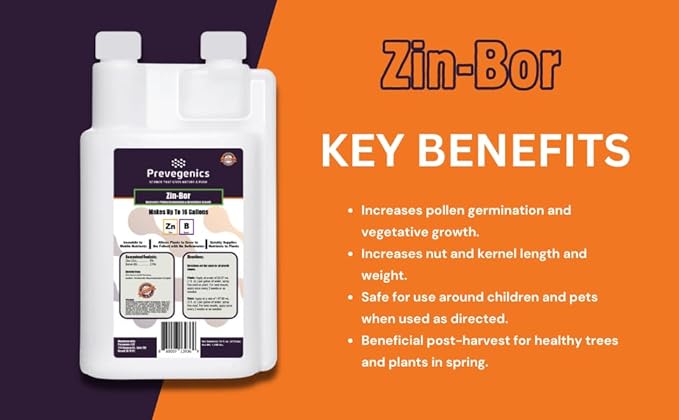 Zin-BOR Liquid Fertilizer | (16 fl. oz.) | Zinc and Boron Liquid Fertilizer for Plants | Aids in Increasing Protein Content, Fruit Weight, Flower Development and Quality, and Corrects Deficiencies
