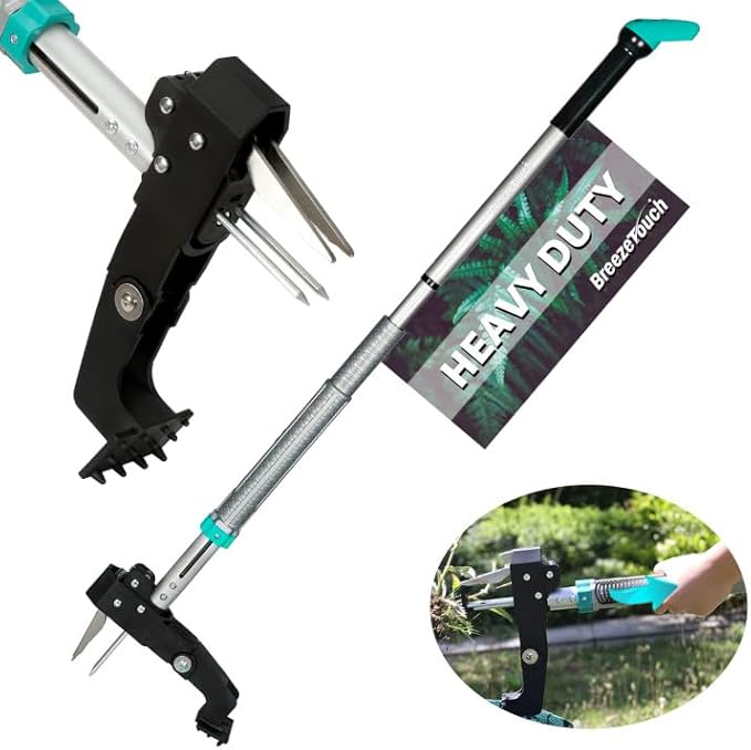 Breeze Touch 46" Weed Pulling Tool, 4-Claw Detachable Weed Puller Tool with Long Handle Adjustable, Heavy Duty Stand Up Weeder Weeding Tool for Lawn, Yard, Garden, Dandelion Picker, Weed Remover