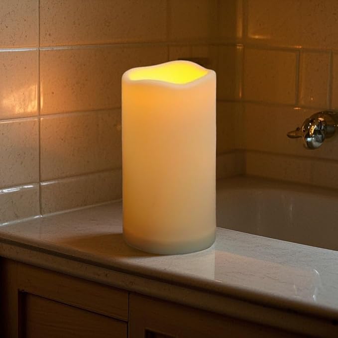 Waterproof Flameless Remote Control Candles 2PACK(D3''*H5.5'')Battery Operated Flickering LED Pillar Candle,plastic with 10-Key 24Hours Timer for Outdoor/Indoor Party Garden Lanterns Porch Ivory