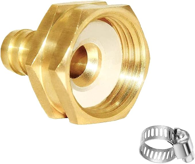 Joywayus 1/2" Barb x 3/4" Female GHT Thread Swivel Hex Brass Garden Water Hose Pipe Connector Copper Fitting with Stainless Clamp House/Boat/Lawn/Power Wash/Irrigation