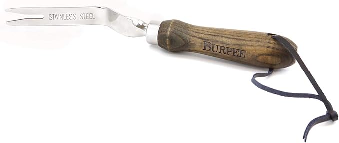Burpee 12" Stainless Steel Weeder | Durable Long Lasting Garden Tool | Leather Wrist Strap 5" Handle, Walnut