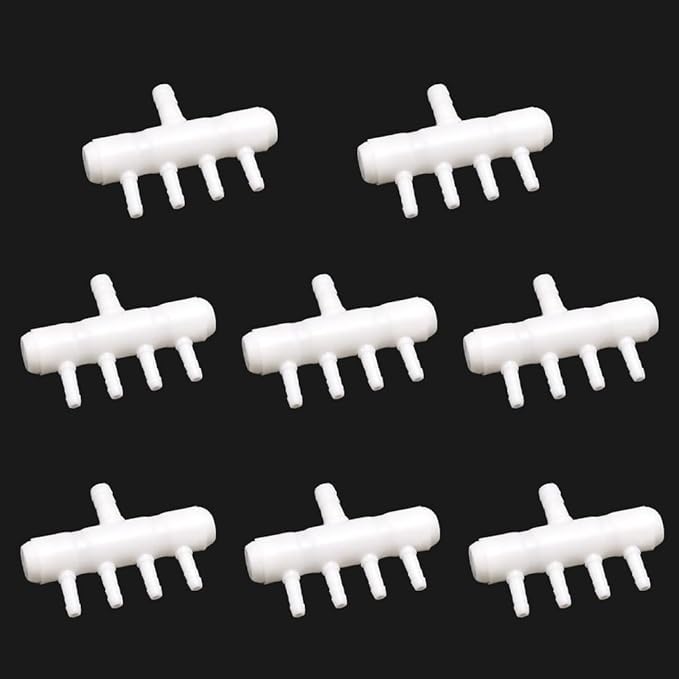 Rake-shaped hose joint air discharge diverter, Plastic Barb Hose Fitting Connector, 4-Way Outlet Air Line Pump Tubing Splitter Water Flow Divider, for Aquarium Garden Agricultural Irrigation（8Pcs）