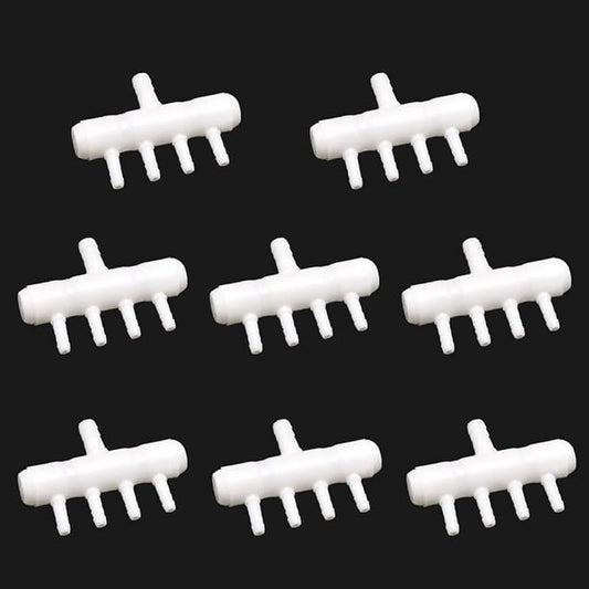 Rake-shaped hose joint air discharge diverter, Plastic Barb Hose Fitting Connector, 4-Way Outlet Air Line Pump Tubing Splitter Water Flow Divider, for Aquarium Garden Agricultural Irrigation（8Pcs）
