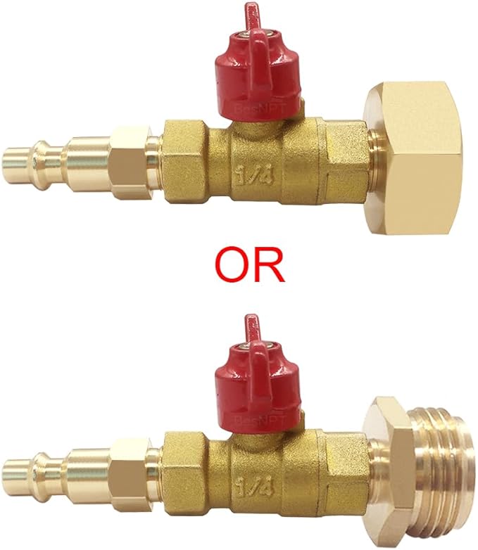RV Winterize Blowout Ball Valve Adapter with 1/4" Quick Connect Plug and 3/4" GHT Male/Female for Garden Water Hose Boat Camper Trailer Sprinkler Systems Irrigation
