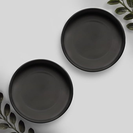 Willowy 6 Inch Black Ceramic Pot Saucer - Drainage Tray for 3,4,5 Inch Planters - 2 Pack