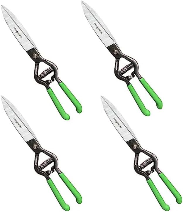 GARDEN GURU Hand Grass Clipper Scissors – Classic Forged Steel Grass Shears Pruners – Comfort Grip Handles – Perfect for Hand Edging Lawn, Trimming Shrubs & Flowers, Gardening, Landscaping (4 Pack)