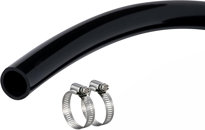 1" id - 10ft Black Vinyl Tubing Flexible PVC Tube Hybrid Hose Transfer Water Fuel Gas for Pond Fountain Garden Waterfall, Durable and Safe, with 2 Hose Clamps