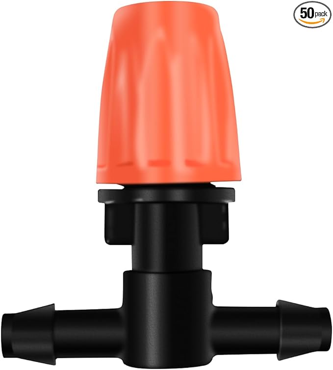 50pcs Micro Spray Adjustable Flow Irrigation Drippers, with 1/4" Barbed Tee Fittings, Adjustable Sprinkler drip Irrigation Head for Garden Watering System, Drip Irrigation Kit Parts