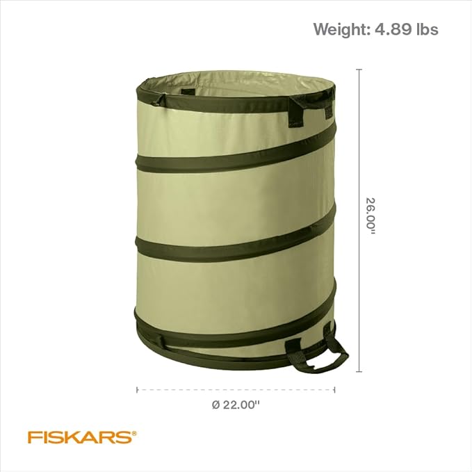 Fiskars Kangaroo Collapsible Garden Bag with Heavy Duty Hardshell Bottom for Yard Waste, 30 Gallon Reusable Container for Lawn Care and Gardening