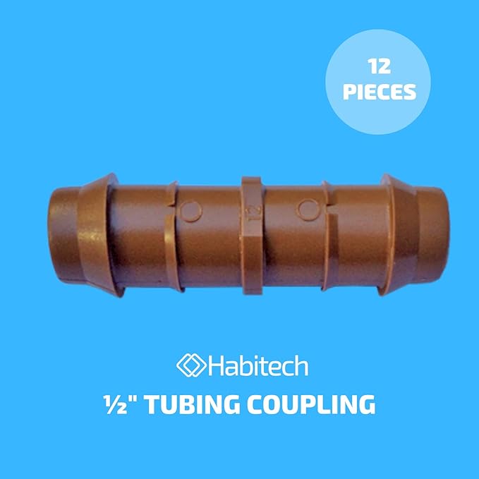 1/2" Coupling Drip Irrigation Fittings (12 Pack) - Barbed Drip Line Coupler Connectors compatible with Rain Bird and Most 1/2" Tubing or Sprinkler Systems