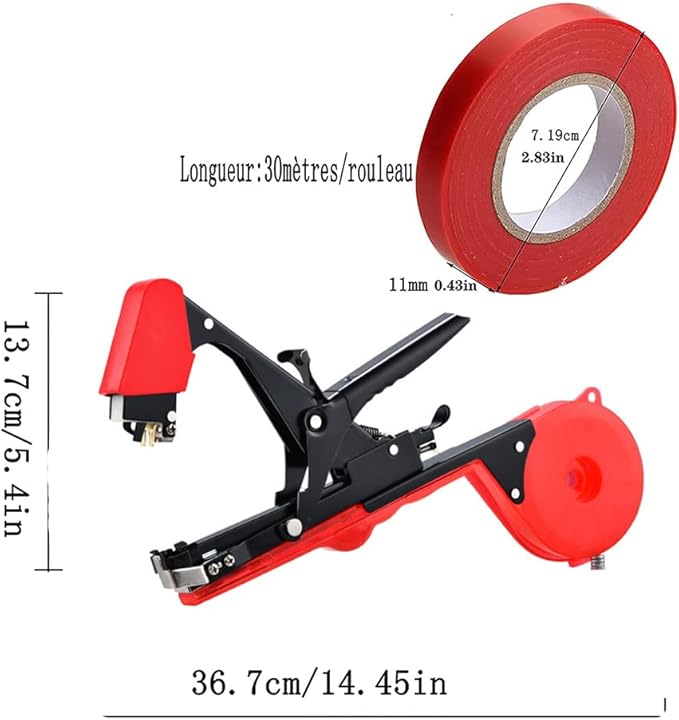 Plant Tying Machine,Plant Vine Tying Machine Tool with 10000pcs Staples 20 Rolls Tape Plant Tape Gun for Grapes,Raspberries,Tomatoes,and Vining Vegetables Tying Tool （Black）