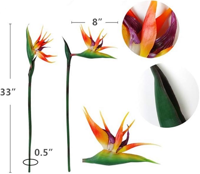 Large Bird of Paradise 32 Inch Permanent Flower,UV Resistant No Fade Flower Part is Made of Soft Rubber PU,Artificial Flower Plants for Home Office 2 Pcs (Orange red)