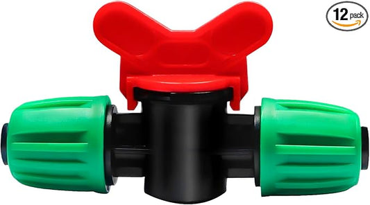 12 Pack 1/2 Inch Drip Irrigation Shut Off Valve (1/2" ID x 0.65" OD), Drip Line Irrigation Locked Barbed Control Valve for 1/2'' Irrigation Tubing Anti Leak Irrigation System Valve Fittings