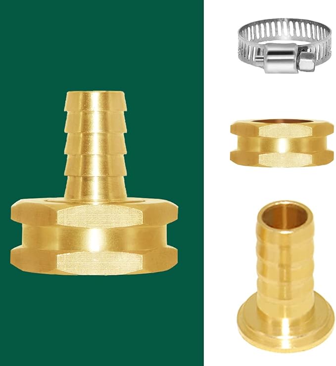 Joywayus 2Pcs 1/2" Barb x 3/4" Female GHT Thread Swivel Hex Brass Garden Water Hose Pipe Connector Copper Fitting with Stainless Clamp House/Boat/Lawn/Power Wash/Irrigation