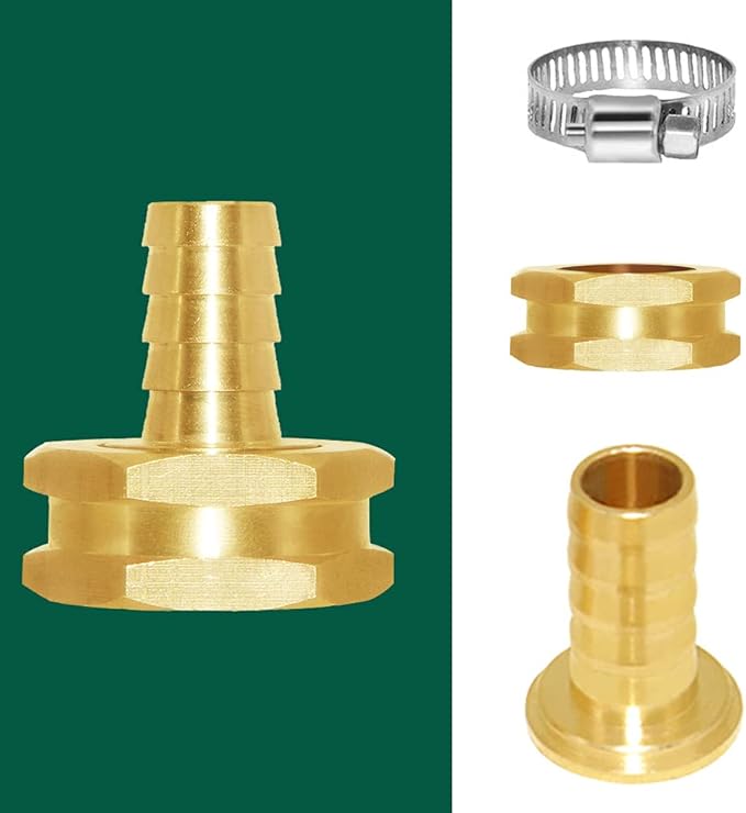 Joywayus 1/2" Barb x 3/4" Female GHT Thread Swivel Hex Brass Garden Water Hose Pipe Connector Copper Fitting with Stainless Clamp House/Boat/Lawn/Power Wash/Irrigation