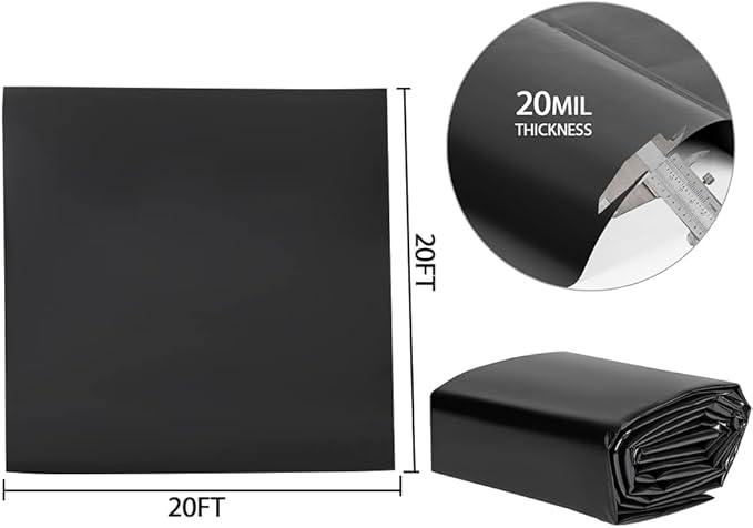 Pond Liners 20 x 20 Feet, Easy Cutting LDPE Pond Liner 20 Mil, High Preformed Koi Pond Liner for Ponds, Streams, Fountains and Garden Waterfall