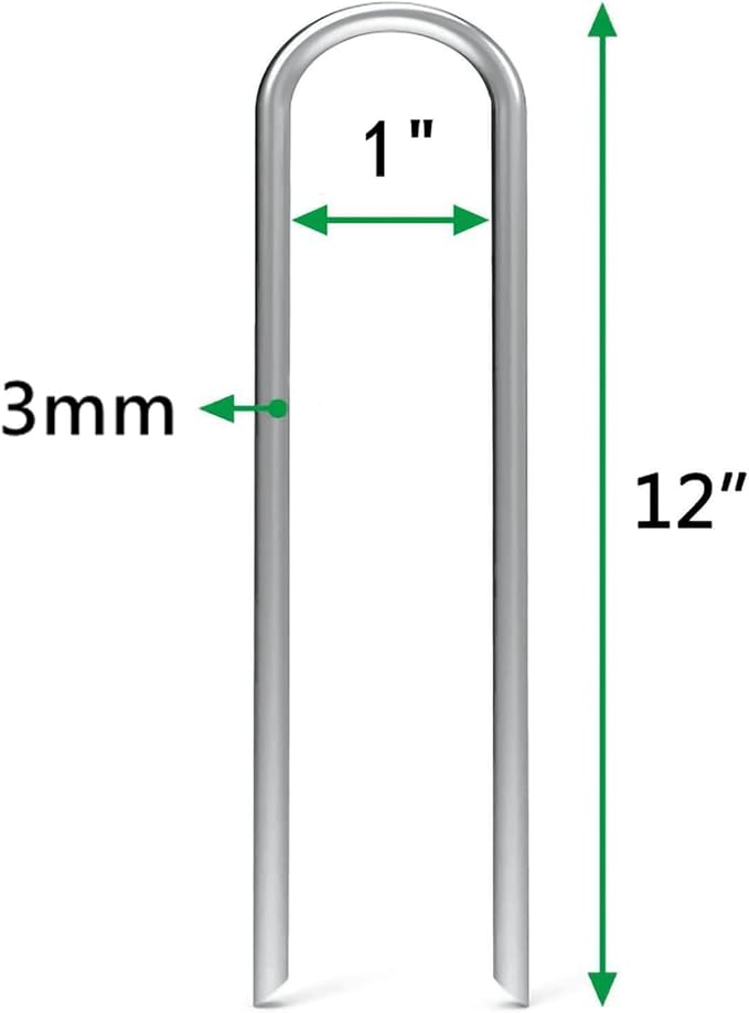 MySit 12 Pack 12 Inch Garden Stakes Heavy Duty 11 Gauge Galvanized Yard Staples U Pegs Fences Drip Irrigation Securing Stakes Loop Stake for Anchoring Lawn Drippers Soaker Hose