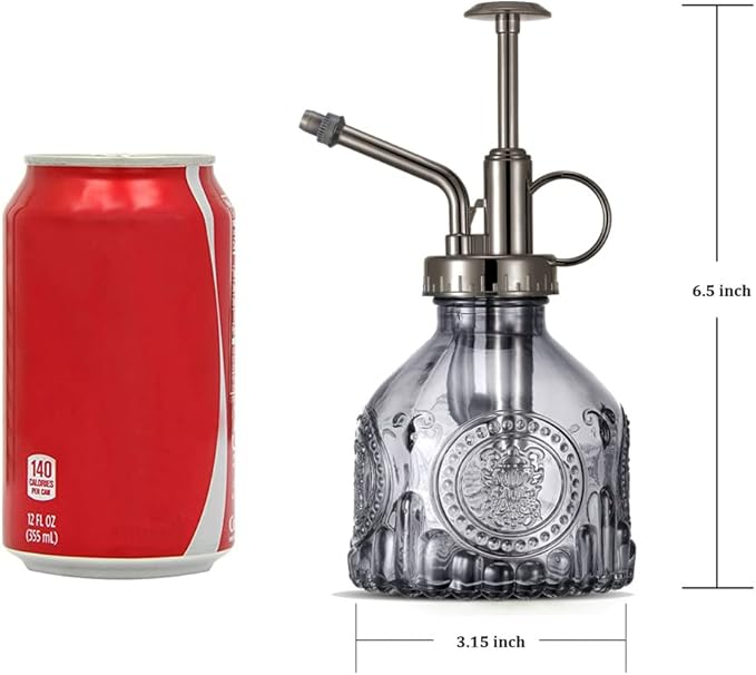 Glass Plant Mister Spray Bottle, Vintage Plant Spritzer, Succulent Spray Bottle with Top Pump, Small Plant Sprayer Mister Glass Watering Can for Indoor Outdoor House Plant - Grey