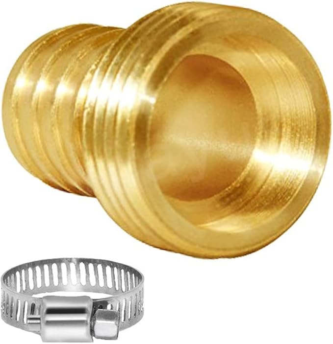 Joywayus Garden Hose Pipe Connector,3/4" Barb x 3/4" Male GHT Thread Brass Fitting with Stainless Clamps House/Boat/Lawn/Power Wash/Irrigation (Pack of 2)
