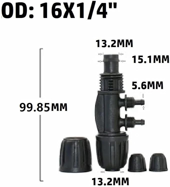 1/2 Inch to 1/4 Inch Tubing Irrigation Fittings for (1/2'' ID x 0.60''-0.63'' OD) 16mm Drip Tubing,Locked Barbed Tee Connectors, Anti-Drop Quality Fitting Barbed Tee 4-Way (Black-10)