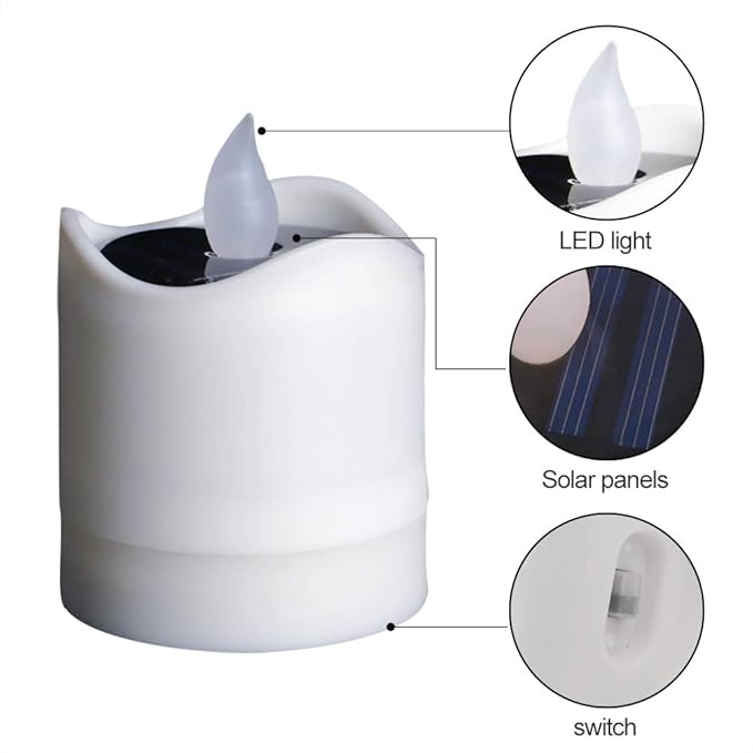 Solar Candle Lights,Flameless Candle Lights,Solar Rechargeable Tea Wax lamp,6 flameless Candle Light, Suitable for Wedding, Valentine's Day, Halloween, Christmas (Solar Candle Light)