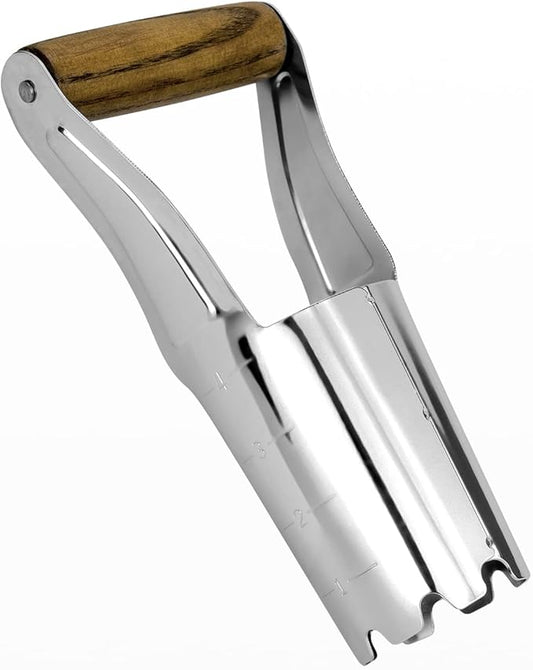 Bulb Planter Tool, 4 Inches Depth Mark Hand Bulb Planter, Non-Bending Stainless Steel Bulb Planter Digger, Garden Bulb Transplanter with Comfortable Grip Wooden Handle for Tulip and Daffodils