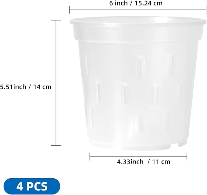 TRUEDAYS 4 Pack Orchid Pots with Holes, 6 Inch Clear Plastic Pots for Plants, Flowers