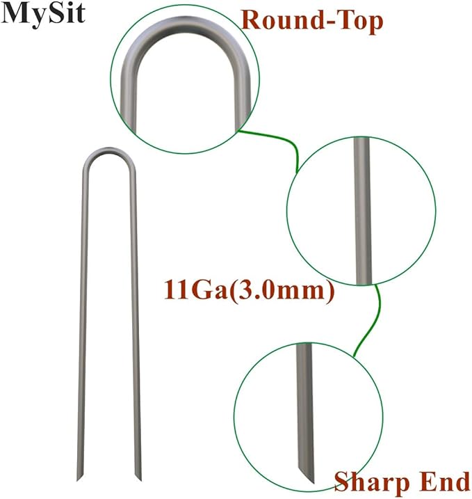 MySit 25 Pack 12 Inch Garden Stakes Heavy Duty 11 Gauge Galvanized Yard Staples U Pegs Fences Drip Irrigation Securing Stakes 1/2-Inch to 1-5/8-Inch Loop Stake for Anchoring Lawn Drippers Soaker Hose