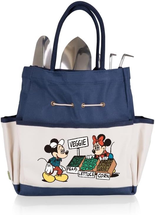 PICNIC TIME Disney Mickey Mouse & Minnie Mouse Garden Bag with Tool Set, Garden Tool Organizer Bag, Gardening Tools Gifts for Women and Men, (Navy Blue with Beige Accents)
