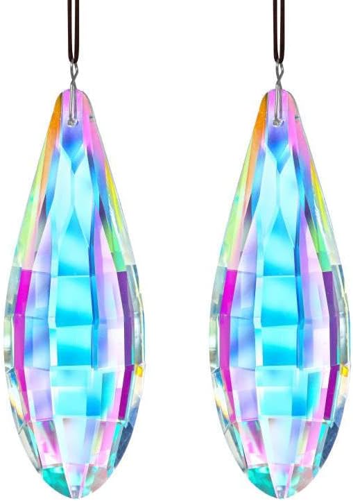 HDCRYSTALGIFTS Pack 2,120mm Colorful Crystal Suncatchers Prisms Hanging Ornaments for Window Rainbow Maker Crystal Prisms Pendant Home Garden Decoration