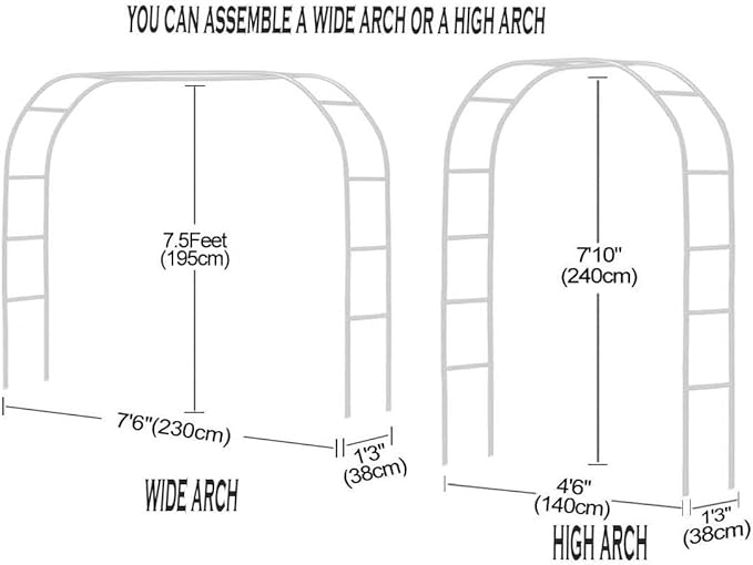 Tytroy Reconfigurable & Easy-to-Assemble Metal Outdoor & Indoor 7'6" Garden or Wedding Arch Arbor for Wedding Bridal Party Elegant Decorations & Garden Climbing Plants Vines (White 1PC)