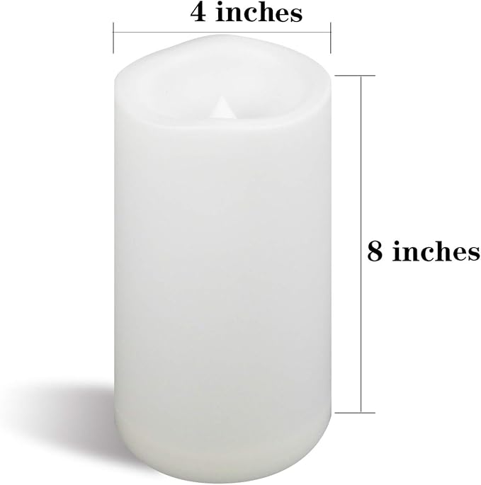 CANDLE CHOICE Outdoor Waterproof Battery Operated Flameless Candle Remote Timer　Large Tall White Plastic Bright Flickering Electric LED Pillar for Lantern Patio Wedding Party Decorations 4”(D) x8”(H)