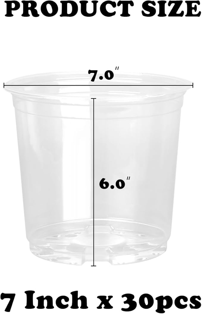 RAOOKIF 30 Pack 1 Gallon Pots with Drainage Holes, 7 Inch Clear Nursery pots, 1 Gallon Plastic Plant Pots for Seedlings, Clear Seed Starters, and Flower Planting