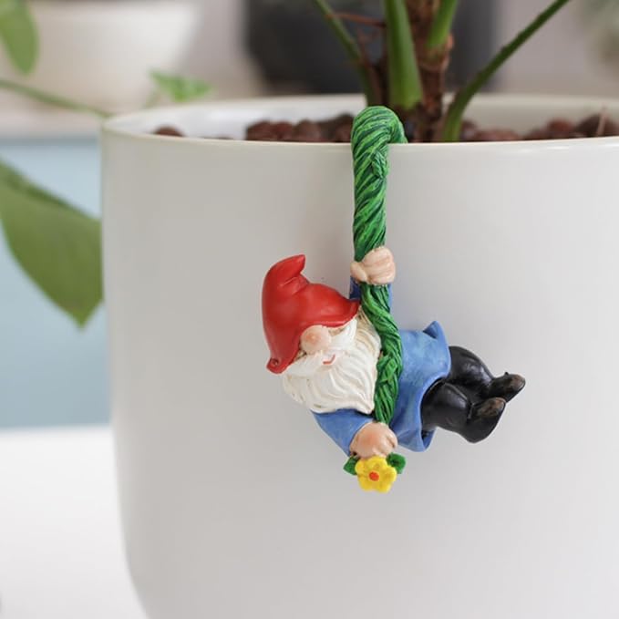Set of 3 Cute Climbing Gnome Figurines Flower Pot Hugger, Resin Hanging Gnomes Statue Outdoor Decor Fence Ornaments for Patio Lawn Garden Yard