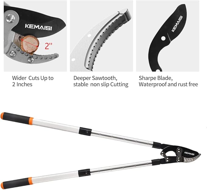 Extendable Anvil Loppers, 27-41'' Telescopic Loppers and Pruners Heavy Duty, 2-Inch Cut Capacity Tree Pruner, With Compound Action, Yard Tools Tree Trimmer, Hand Branch Cutter.