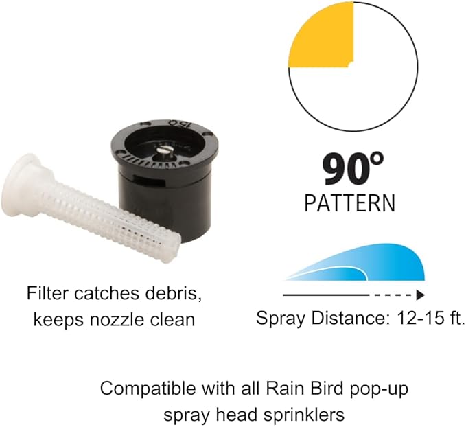 Rain Bird 15QC1 Spray Nozzle, 90° Quarter Circle Pattern, 8' - 15' Spray Distance