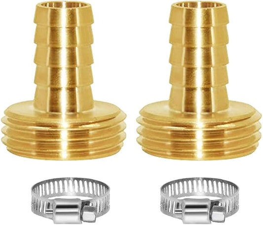 Joywayus Garden Hose Pipe Connector 3/8" Barb x 3/4" Male GHT Thread Brass Fitting with Stainless Clamps House/Boat/Lawn/Power Wash/Irrigation (Pack of 2)