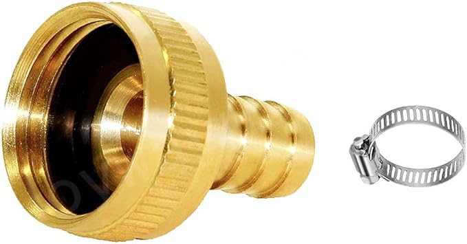 Joywayus 3/8" Barb x 3/4" Female GHT Thread Swivel Brass Garden Water Hose Pipe Connector Copper Fitting with Stainless Clamps House/Boat/Lawn/Power Wash/Irrigation (Pack of 2)