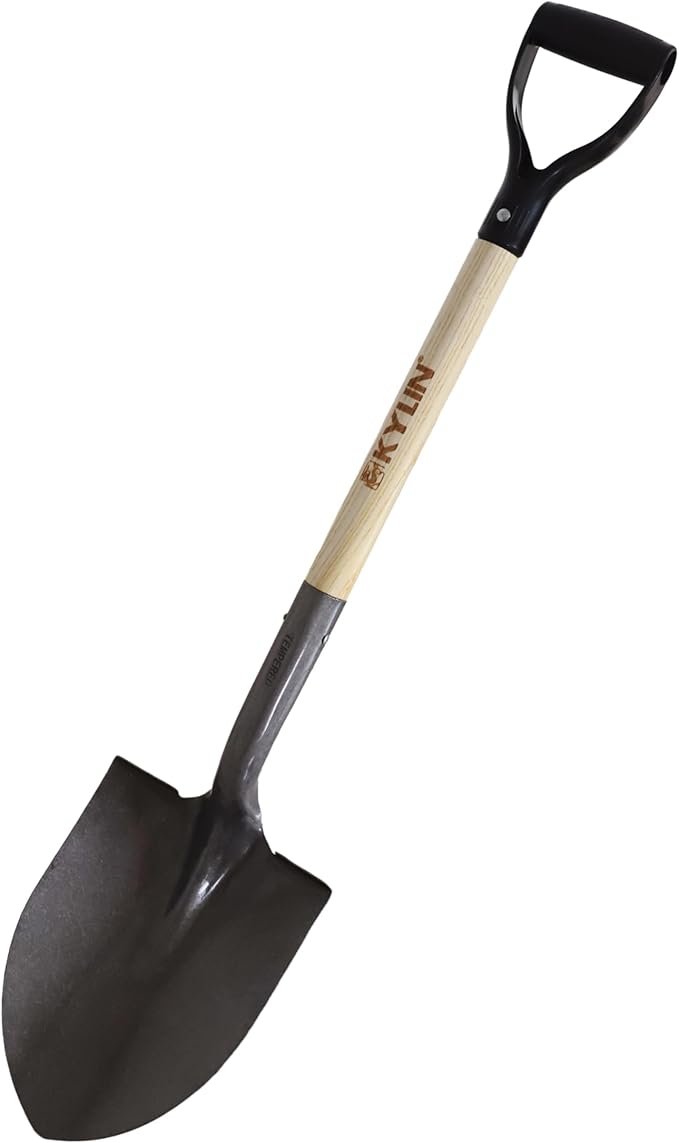 Kylin Shovel Set Garden Digging Shovels Combo Square Flat Roud Point Shovel with Long North Hard Wood D-Grip Handle Yard Tools Set