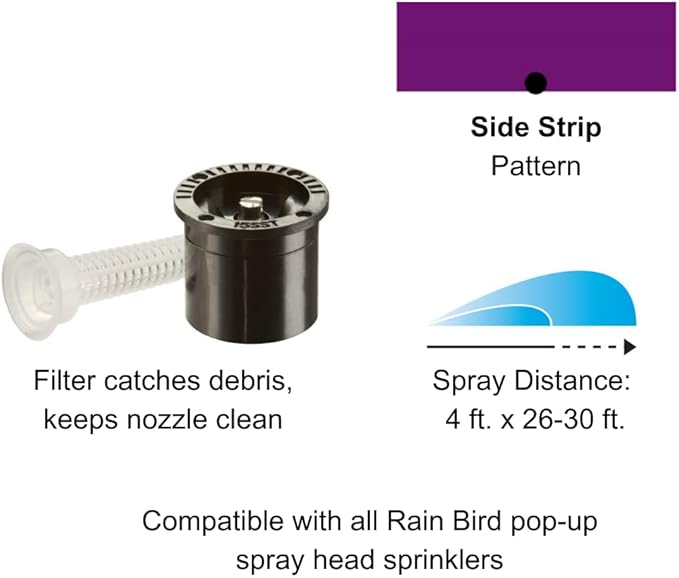Rain Bird 15SSTC1 Side Strip Pattern Spray Nozzle, Adjustable 3' x 20' - 4' x 30' Spray Distance