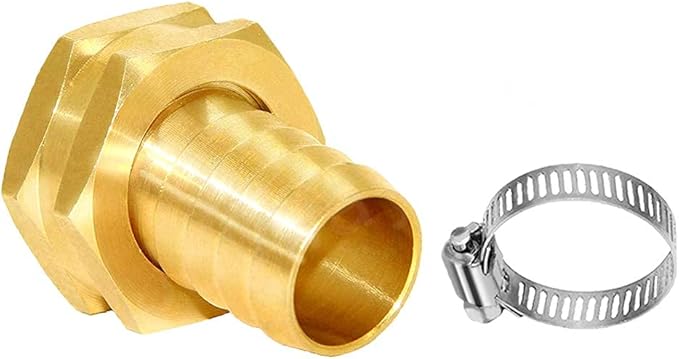 Joywayus 2Pcs 3/4" Barb x 3/4" Female GHT Thread Swivel Hex Brass Garden Water Hose Pipe Connector Copper Fitting with Stainless Clamp House/Boat/Lawn/Power Wash/Irrigation