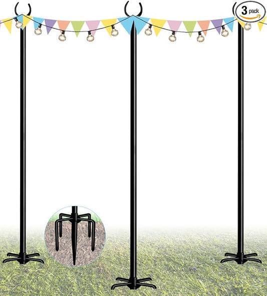 String Light Pole Stand for Outdoor String Lights Hanging, Use for Backyard, Garden, Patio, Party, Festival, Wedding, Picnic, 10FT, Matte, 3 Poles